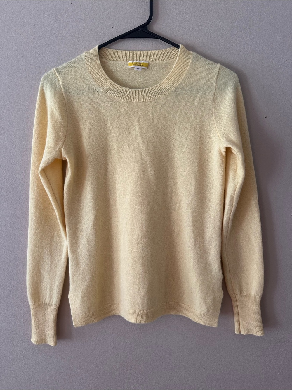 J. Crew Butter Yellow 100% Cashmere Crewneck Sweater, Sz XS